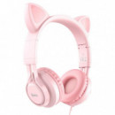 HOCO W36 Auriculares con Orejas de Gato y Micrófono Rosa