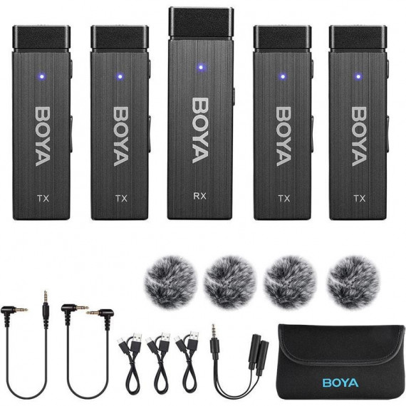 BOYA BY-W4 Pack 4 Micrófonos Inalámbricos 2.4 Ghz