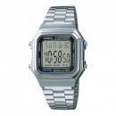 CASIO A178WA-1A Reloj Digital Retro Unisex – Acero Inoxidable Plateado, Batería 10 Años, Wr, Luz Led