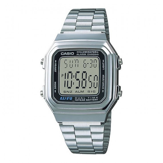 CASIO A178WA-1A Reloj Digital Retro Unisex – Acero Inoxidable Plateado, Batería 10 Años, Wr, Luz Led