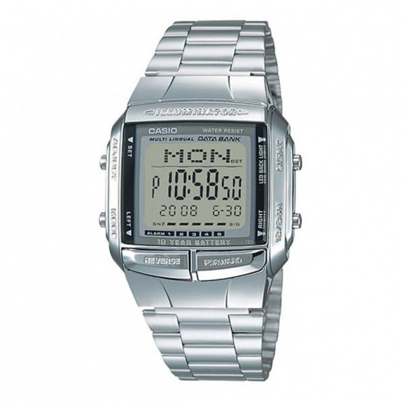 CASIO DB-360-1A Reloj Digital para Hombre - Acero Inoxidable, Multilingüe, Resistente Al Agua y con Memoria de Contactos