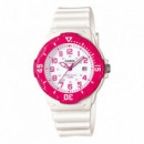 CASIO LRW-200H-4B Reloj Analógico para Mujer - Bisel Fucsia, Correa Blanca, Resistente Al Agua 100M y Estilo Deportivo