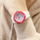 CASIO LRW-200H-4B Reloj Analógico para Mujer - Bisel Fucsia, Correa Blanca, Resistente Al Agua 100M y Estilo Deportivo