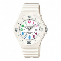 CASIO LRW-200H-7B Reloj Analógico para Mujer - Números Multicolor, Correa Blanca, Resistente Al Agua 100M y Estilo Juvenil