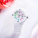 CASIO LRW-200H-7B Reloj Analógico para Mujer - Números Multicolor, Correa Blanca, Resistente Al Agua 100M y Estilo Juvenil