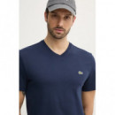 Camiseta de Algodón con Cuello en V de LACOSTE