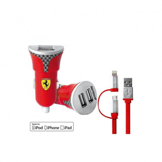 Cargador Coche USB 12-24V 2.4A Lightning FERRARI Rojo