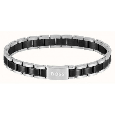 BOSS CUFF IN BLACK-PLATED AND SILVER-TON
