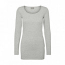 VERO MODA Camisetas Mujer Camiseta Manga Larga Maxi Light Grey Melange