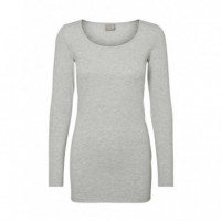 VERO MODA Camisetas Mujer Camiseta Manga Larga Maxi Light Grey Melange