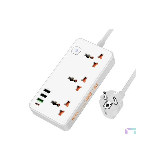 HOCO Regleta Multipais 3 Enchufes con 3XUSB/1XTIPO C 30W AC8A Blanco