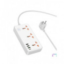 HOCO Regleta Multipais 3 Enchufes con 3XUSB/1XTIPO C 30W AC8A Blanco