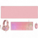 MARS GAMING Teclado MCP-RGB3P + Raton Optico + Alfombrilla Xxl + Auriculares Rosa