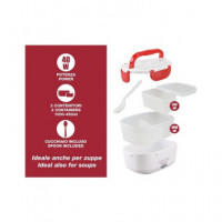 BEPER Fiambrera Electrica con 2 Recipientes Extraibles 1000ML-450ML con Cuchara 40W 220V Blanca Roja
