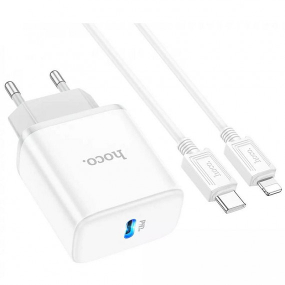 HOCO C104A Cargador Usb-c 20W con Cable Lightning Blanco