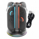 Base de Carga Cuádruple Nintendo SWITCH2 , Cargador con Led Rgb, 4 Mandos Simultáneos, Negro  BLACKFIRE