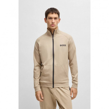 Chaqueta de Felpa de Algodón con Cremallera y Logo Estampado de Boss  HUGO BOSS