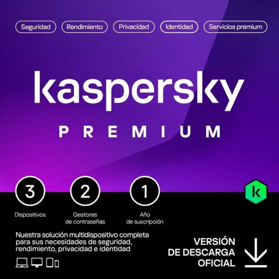 Antivirus KASPERSKY Premium 1YEAR 3L Pc/mac/android/ios L.electronica