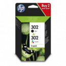 Tinta HP Pack Nº 302 Black + Tricolor F6U66AE + F6U65AE