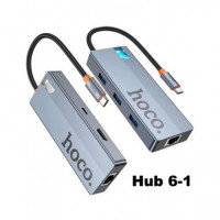 HOCO Adaptador 6 en 1 HB51 Tipo C/m a HDMI/3XUSB 3.0/PD/RJ45
