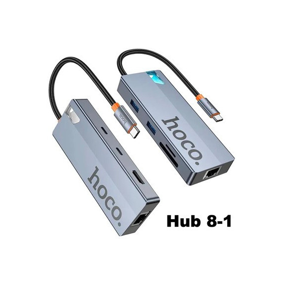 HOCO Adaptador 8 en 1 HB52 Tipo C/m a HDMI/2XUSB 3.0/PD/RJ45/MICRO Sd