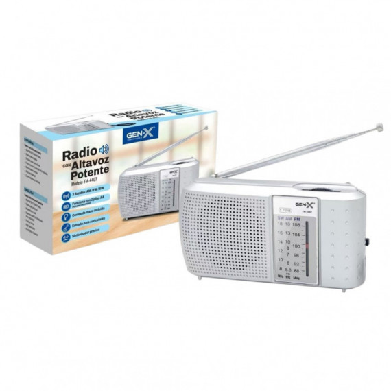 GEN-X FM-4407 Radio Portátil AM/FM/SW – 3 Bandas, Altavoz Potente, Entrada de Auriculares y Correa Incluida