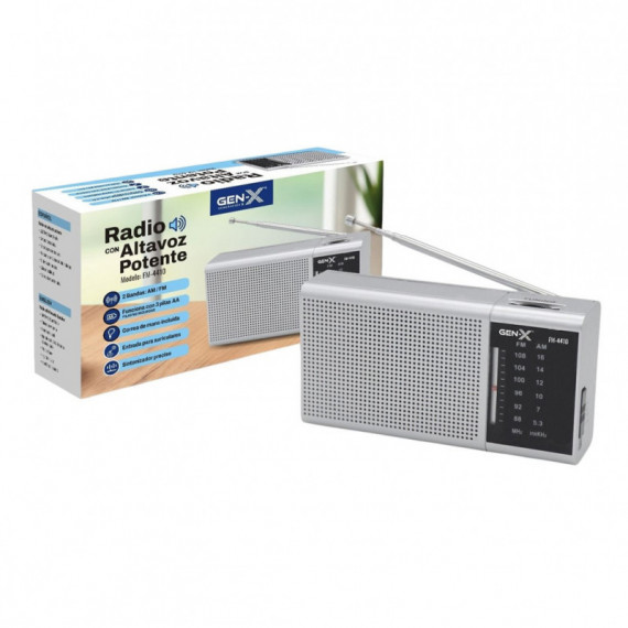 GEN-X FM-4410 Radio Portátil AM/FM – Altavoz Potente, Correa de Mano, Entrada Auriculares y Funcionamiento a Pilas
