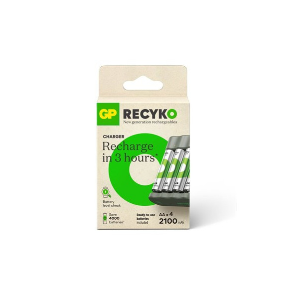GP Cargador de Pilas Aa/aaa con Pack 4 Pilas Aa 2100MAH Recargables Recyko
