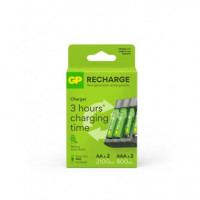 GP Cargador de Pilas Aa/aaa con Pack 2 Pilas Aa 2100MAH + 2 Pilas Aaa 800MAH Recargables