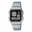 CASIO A130WE-1A Reloj Digital Unisex - Retro Vintage, Acero Inoxidable, Cronómetro, Alarma y Luz Led