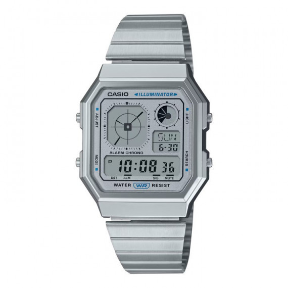 CASIO A130WE-7A Reloj Digital Unisex - Estilo Retro, Acero Inoxidable, Luz Led, Cronómetro y Alarma Diaria
