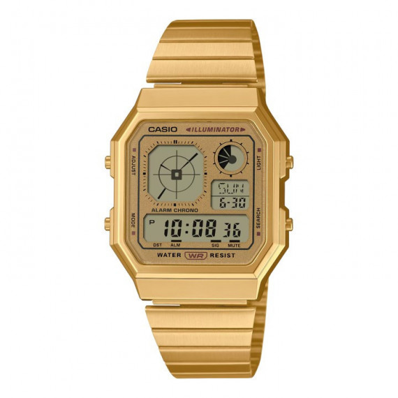 CASIO A130WEG-9A Reloj Digital Unisex - Dorado Vintage, Cronómetro, Alarma, Luz Led y Correa de Acero Inoxidable
