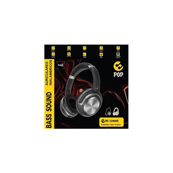 SAMI Auricular de Casco BLUETOOTH RS-13406 Pop Negro Plegable Radiofm, Micro Sd,aux In