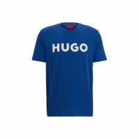 HUGO Camiseta Regular Fit en Punto de Algodón Azul Medio 50467556-420