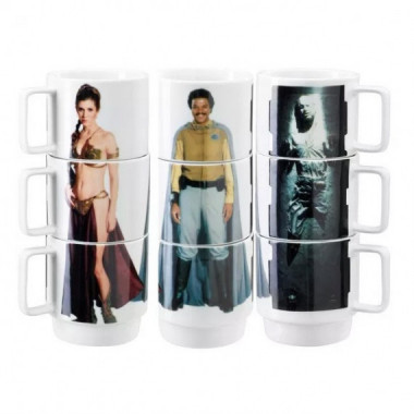 Tazas apilables Star Wars Leia, han en carbonita y lando
