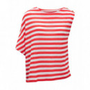 Camisetas Mujer Top SALSA JEANS Asimétrico con Rayas Rojo