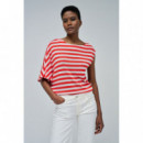 Camisetas Mujer Top SALSA JEANS Asimétrico con Rayas Rojo