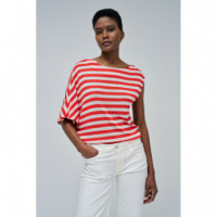 Camisetas Mujer Top SALSA JEANS Asimétrico con Rayas Rojo
