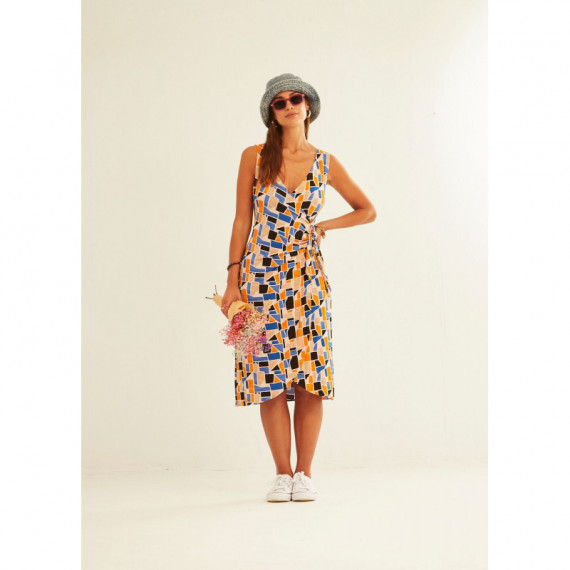 Vestidos Vestido XANTIK Lazo Cintura Blue Mosaic