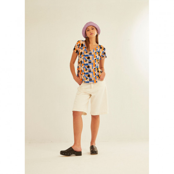 Camisetas Mujer Camiseta XANTIK Escote Espalda Blue Mosaic