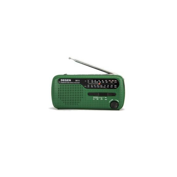 DEGEN Radio Multibanda FM/MW/SW DE13 Recargable ,Dinamo,Solar,Con Linterna Verde