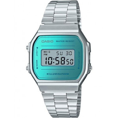 CASIO Coleccion A168WEM-2EF Reloj Digital Acero Inoxidable Plata, Esfera Turquesa, Fecha, Alarma, R