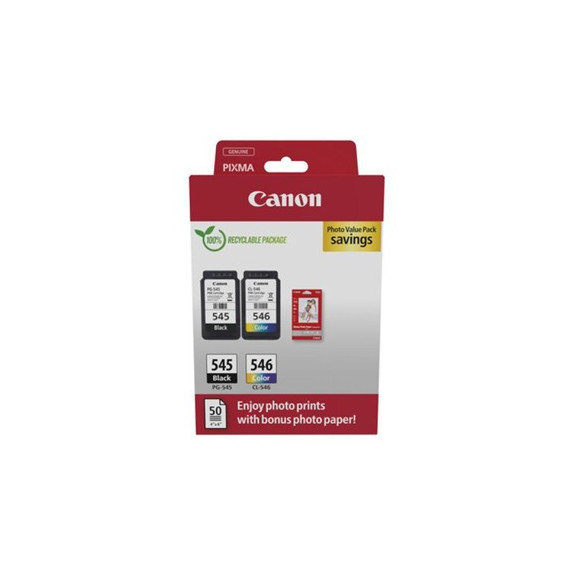 CANON Pack de 2 Tintas 545 Negra+ 546 Color + 50 Hojas 4X6"