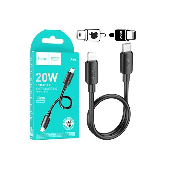 HOCO Cable Datos Tipo C a Lightning 20W X96 25CMS Negro