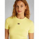 Washed Woven Label Rib Fit Tee Muted Lim  CALVIN KLEIN