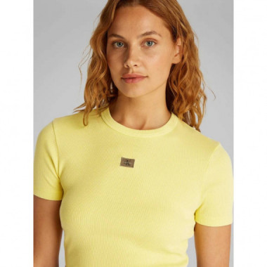 WASHED WOVEN LABEL RIB FIT TEE MUTED LIM