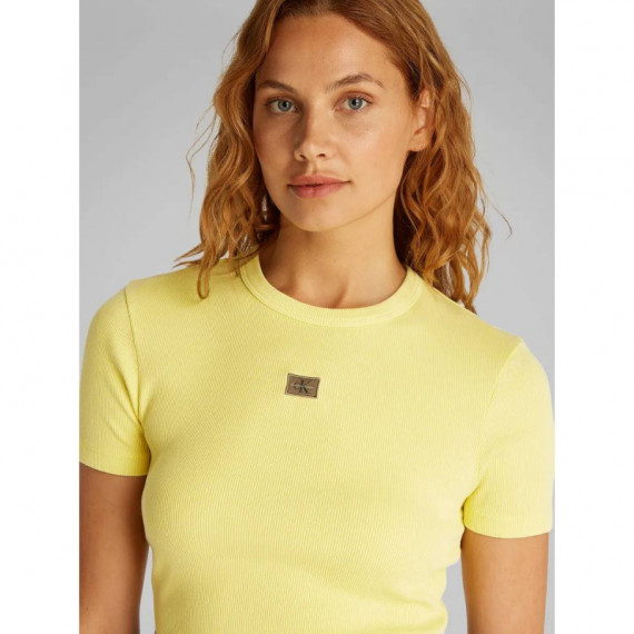 Washed Woven Label Rib Fit Tee Muted Lim  CALVIN KLEIN