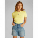 Washed Woven Label Rib Fit Tee Muted Lim  CALVIN KLEIN