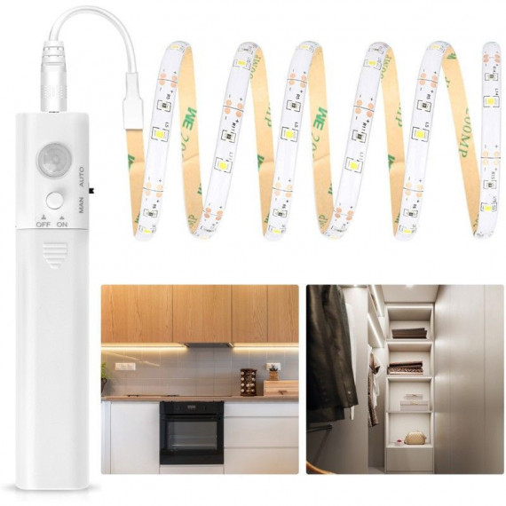 Tira Led Blanco Calido C/pila 2W con Sensor 30 Led/m 1 Metro Interior