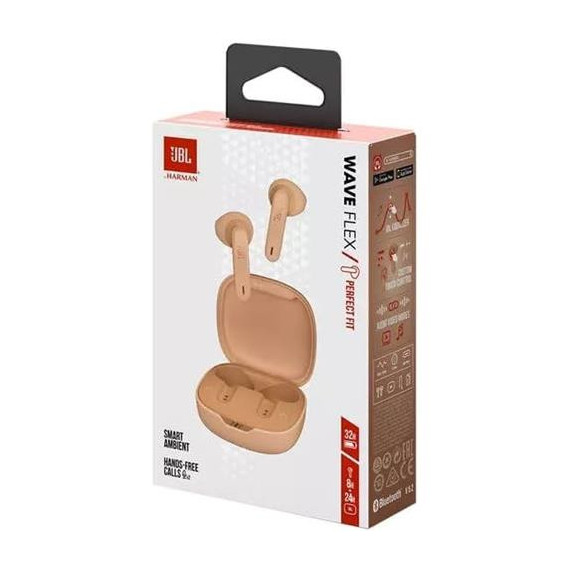 JBL Auricular BLUETOOTH Wave Flex Tws Beige Manos Libres,con Estuche de Carga 32H